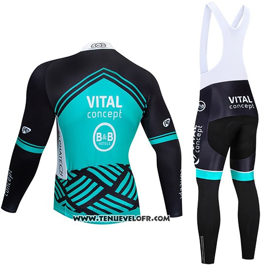 2019 Maillot Ciclismo Vital Concept Bleu Blanc Noir Manches Longues et Cuissard
